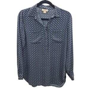 LOFT‎ Womens Button Down Shirt XS Blue White Floral Long Sleeve Casual Top